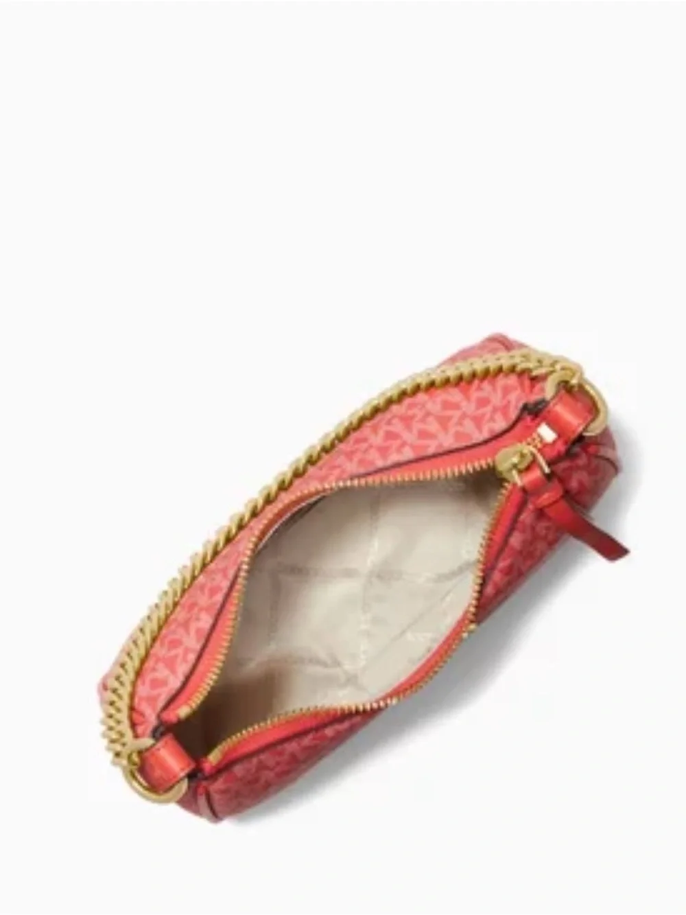 💯% Auethentic Michael Kors Coral Red MK Monogram Hobo with Gold Chain